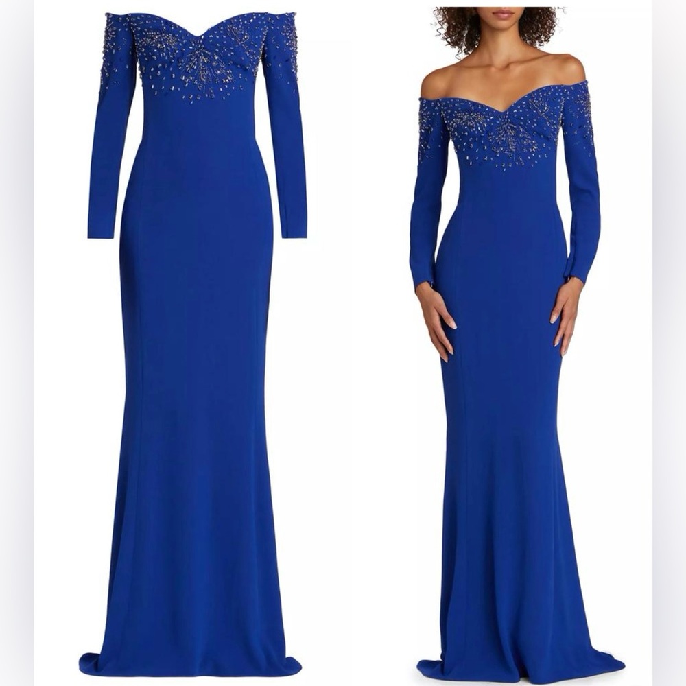 Zuhair Murad Embellished Off-the-Shoulder Mermaid Gown Blue Maxi Crystal Dress